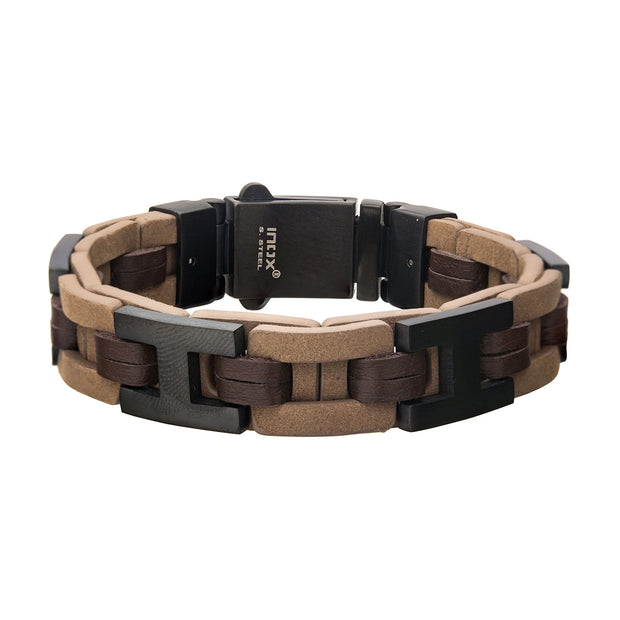 Tan, Brown & Black Leather Bracelet