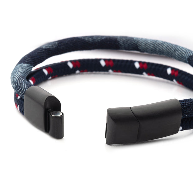 Blue/White/Red Nylon Cord & Denim Stacking Duo Bracelet