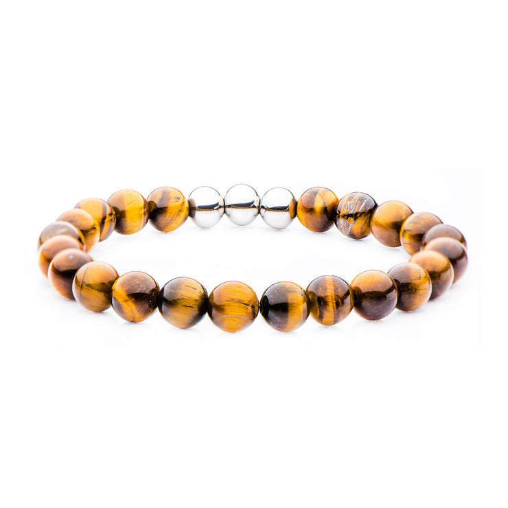 8mm Tiger Eye Bead and Stainless Steel with Elastic Band Bracelet