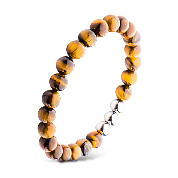 8mm Tiger Eye Bead and Stainless Steel with Elastic Band Bracelet