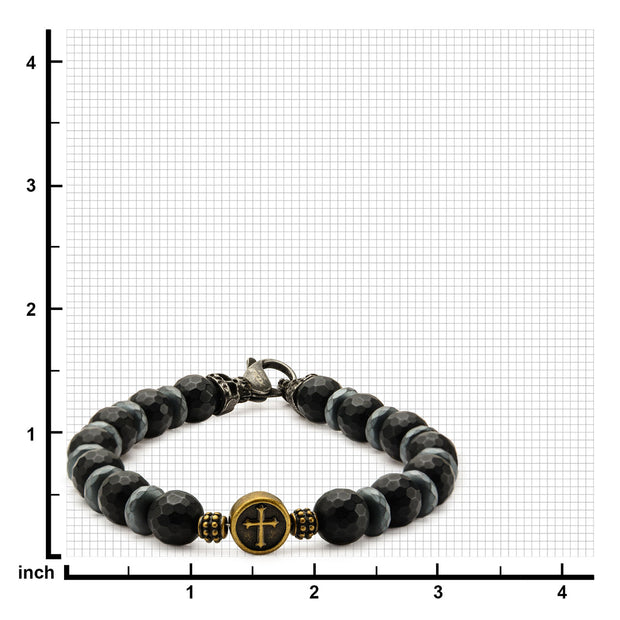 Black Beads in Cross & Skull Bracelet with Lobster Clasp