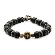 Black Beads in Cross & Skull Bracelet with Lobster Clasp