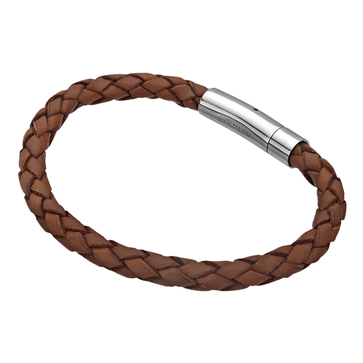 Single Brown Braided Full Grain Cowhide Leather Bracelet