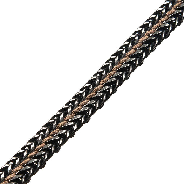 Allegiance Stainless Steel Bracelets with Brown Wax Cord binding 2 Antique Brushed Foxtail Links