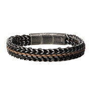 Allegiance Stainless Steel Bracelets with Brown Wax Cord binding 2 Antique Brushed Foxtail Links