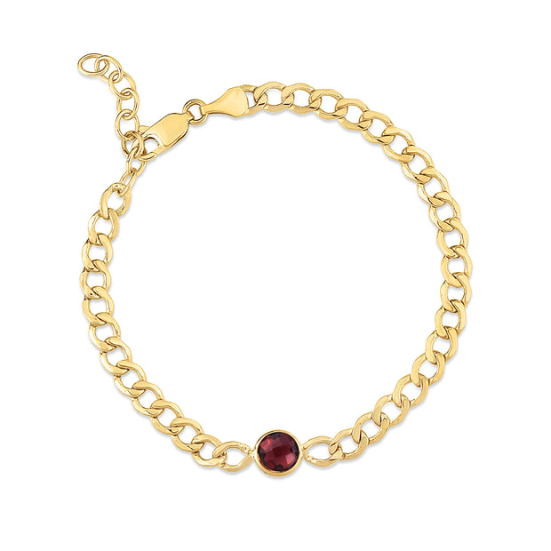 14K Garnet Curb Chain Bracelet