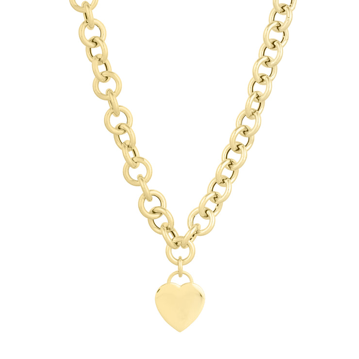 14K Heart Tag & Rolo Link Necklace