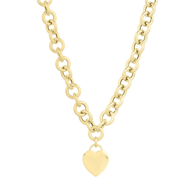 14K Heart Tag & Rolo Link Bracelet