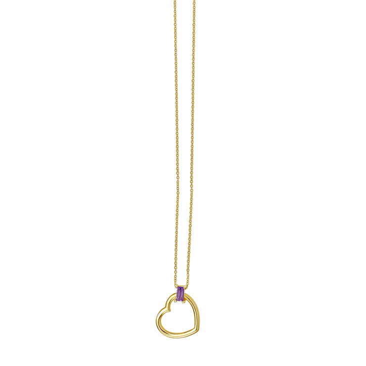 14K Baguette Gemstone Heart Necklace