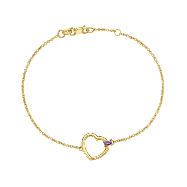 14K Baguette Gemstone Heart Bracelet