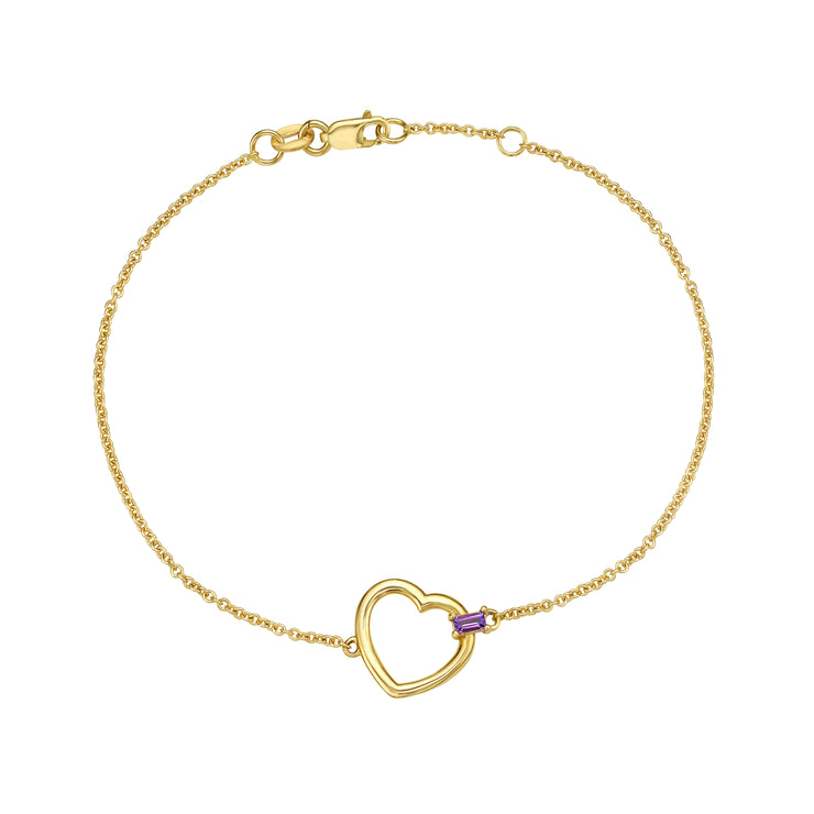 14K Baguette Gemstone Heart Bracelet