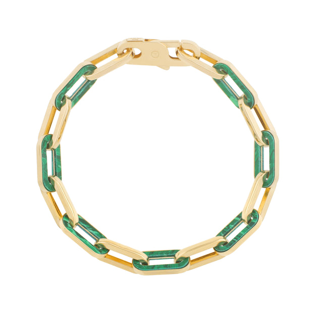 14K Malachite Paperclip Gem Link Bracelet