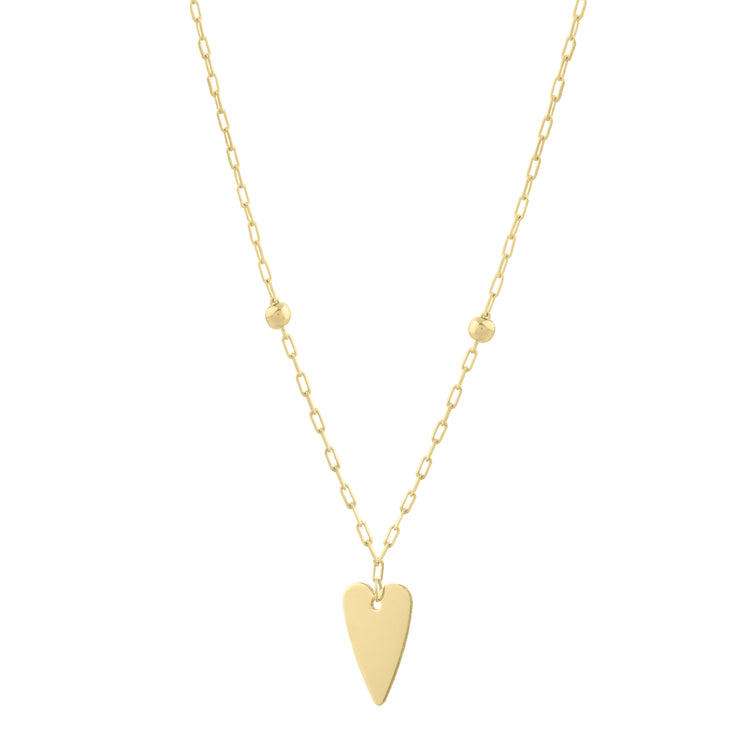 14K Elongated Heart & Bead Station Necklace