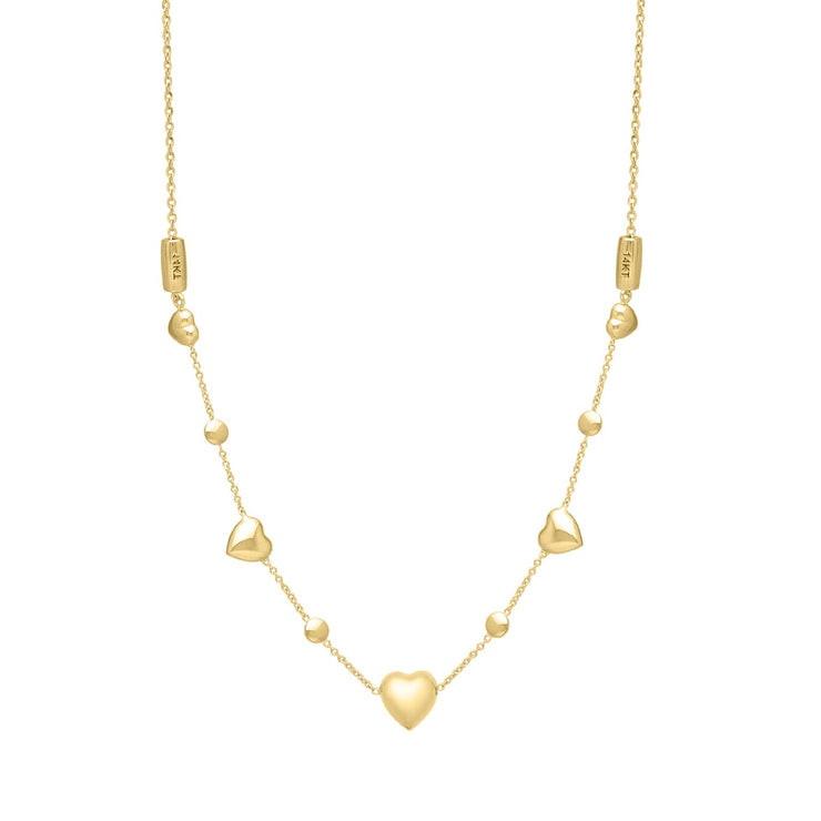 14K Adjustable Puff Heart Necklace