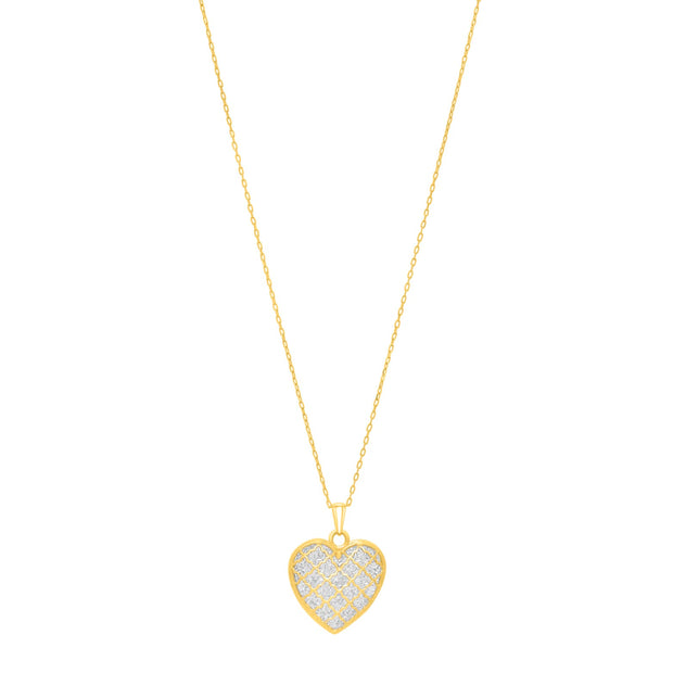 14K Gold Diamond Cut Checkered Heart Necklace