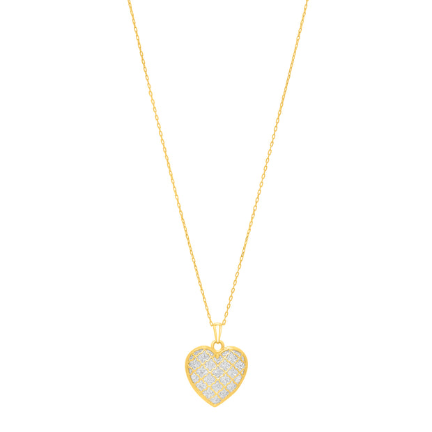 14K Gold Diamond Cut Checkered Heart Necklace