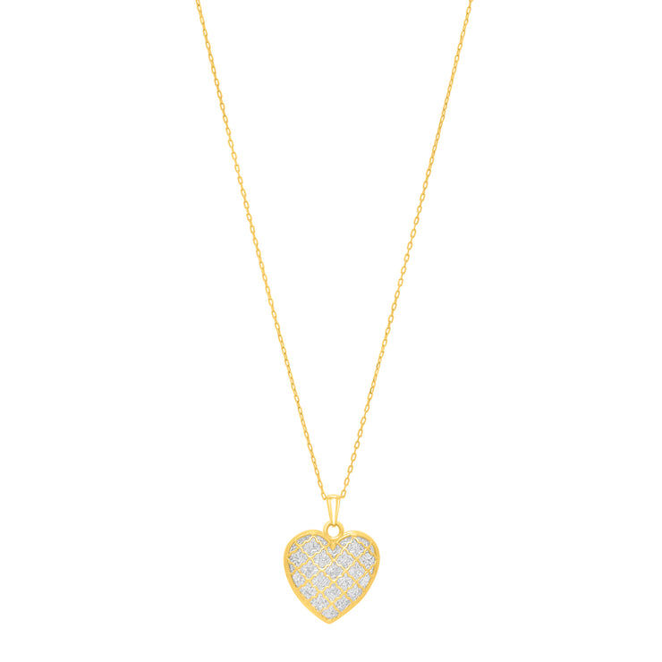 14K Gold Diamond Cut Checkered Heart Necklace