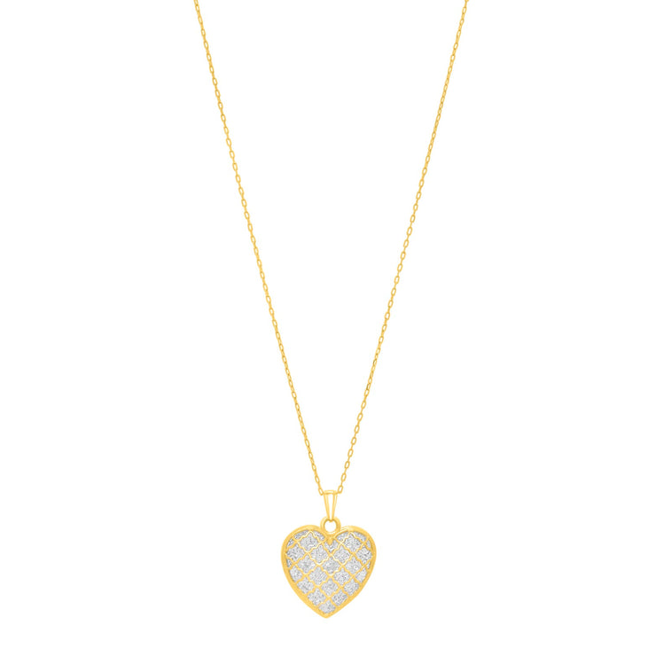 14K Gold Diamond Cut Checkered Heart Necklace