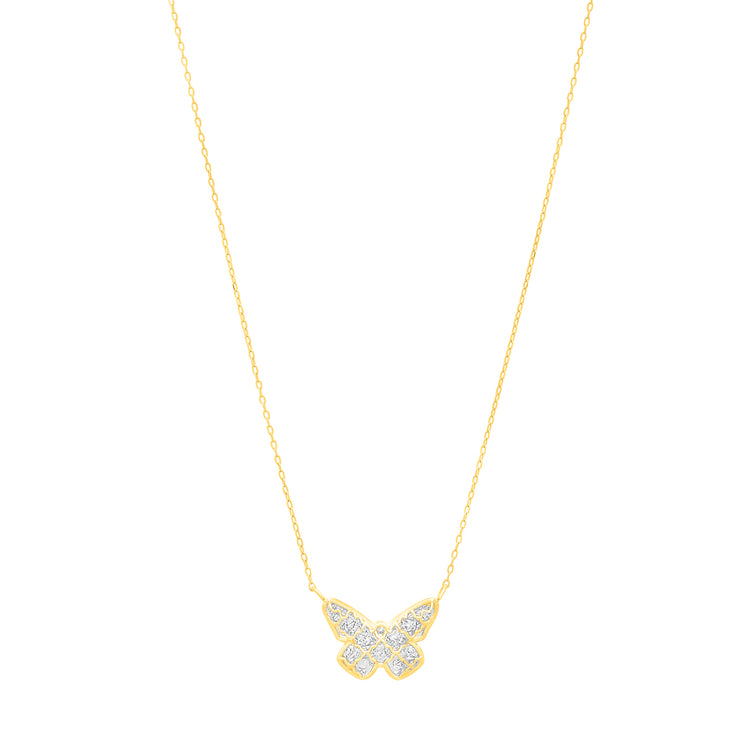 14K Gold Diamond Cut Checkered Butterfly Necklace