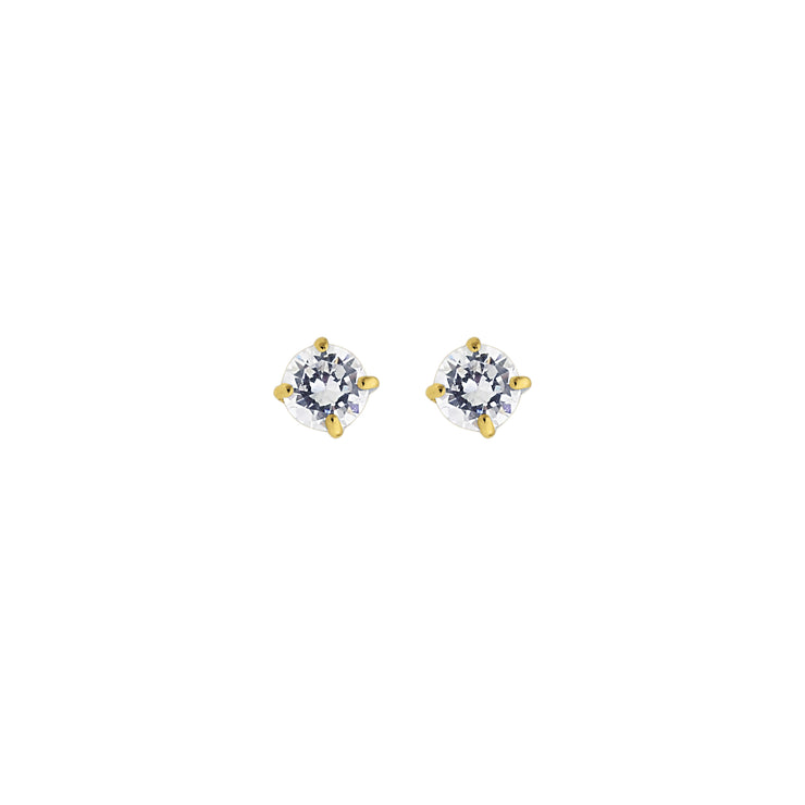 14K Gold 4mm Round CZ Stud Earring