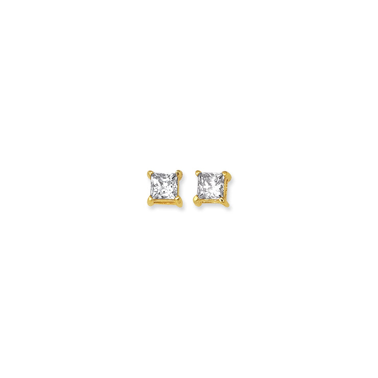 14K Gold 5mm Princess Cut CZ Stud Earring