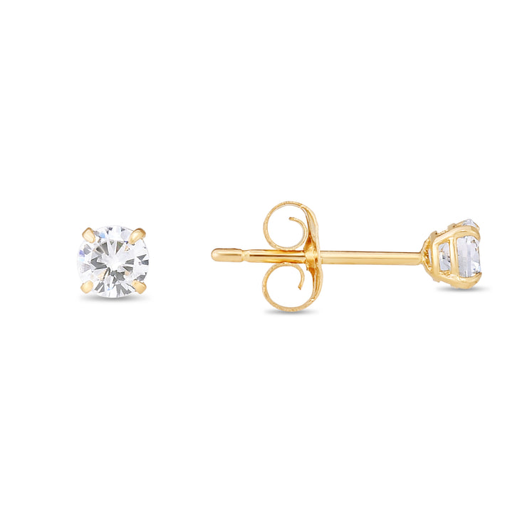 14K Gold 3mm Round CZ Stud Earring