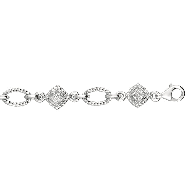 Silver Open Oval Rope .25ct Diamond Accent Link Bracelet