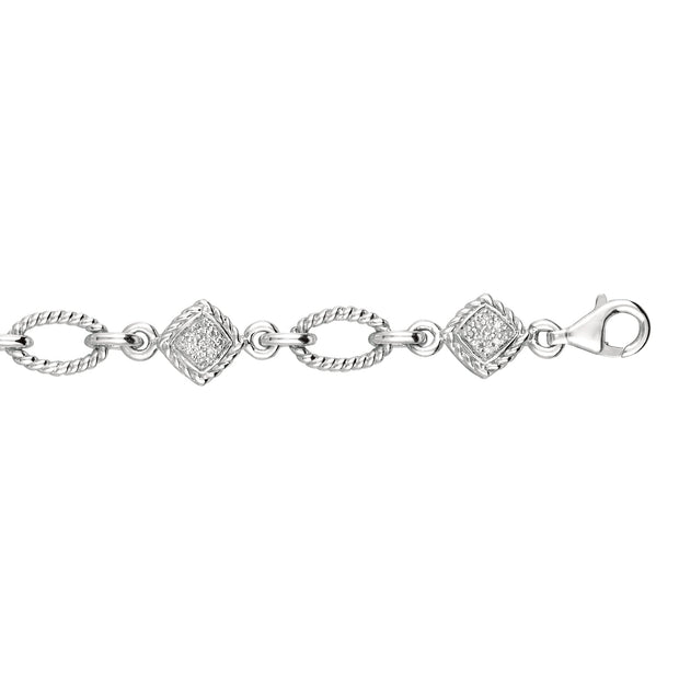 Silver Open Oval Rope .25ct Diamond Accent Link Bracelet