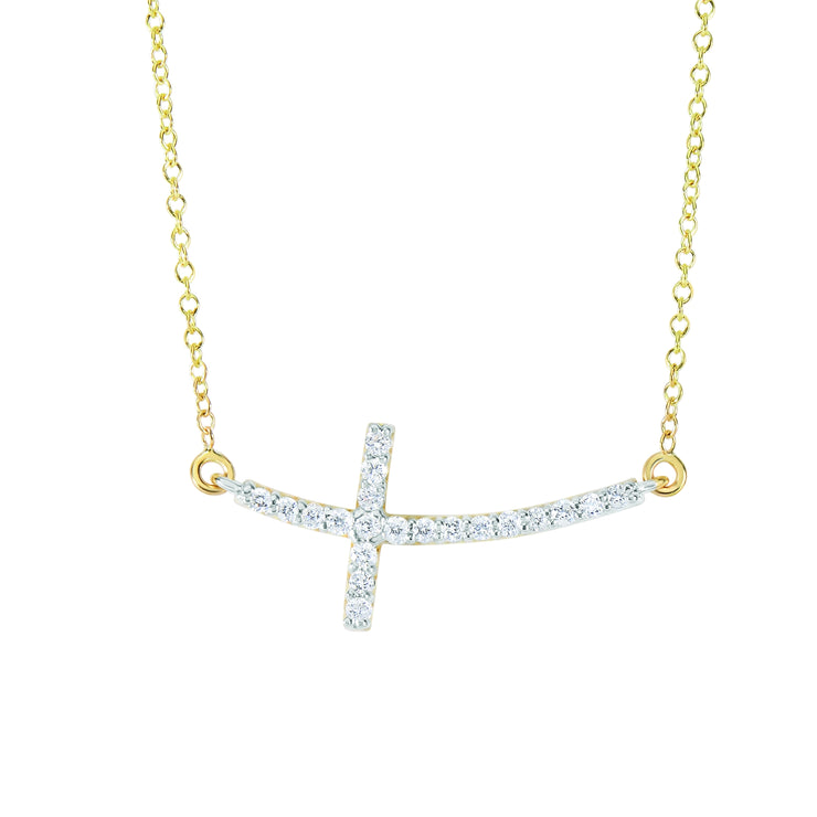 14K Gold .22ct Diamond Side Cross Necklace