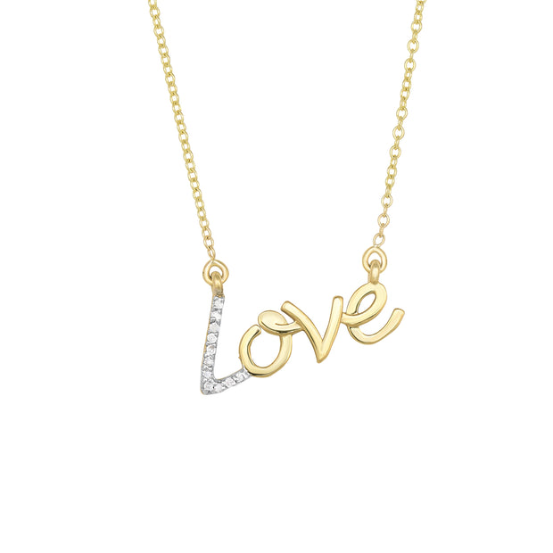 14K Gold .07ct Diamond ""Love"" Necklace