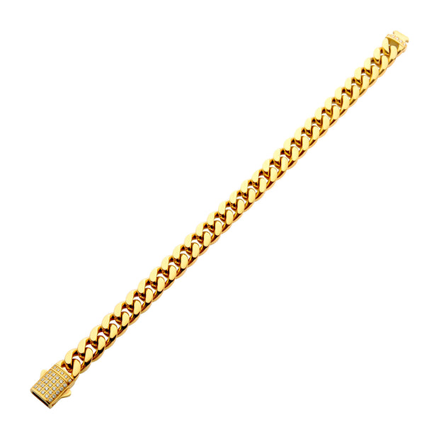 10mm 18Kt Gold IP Miami Cuban Chain Bracelet with CNC Precision Set Lab-grown Diamonds Double Tab Box Clasp