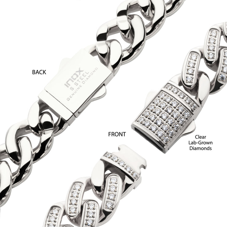 12mm Steel Miami Cuban Chain Necklace with CNC Precision Set Full Clear Lab-grown Diamonds Double Tab Box Clasp