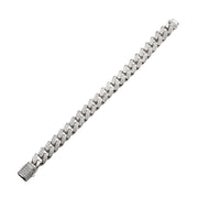 12mm Steel Miami Cuban Chain Bracelet with CNC Precision Set Full Clear Lab-grown Diamonds Double Tab Box Clasp