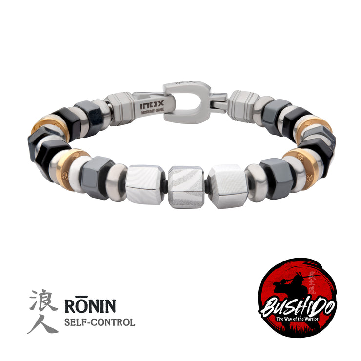 8mm Mokume Gane, Hematite and Onyx Beads Bushido Virtue Bracelet - RONIN: Self-Control