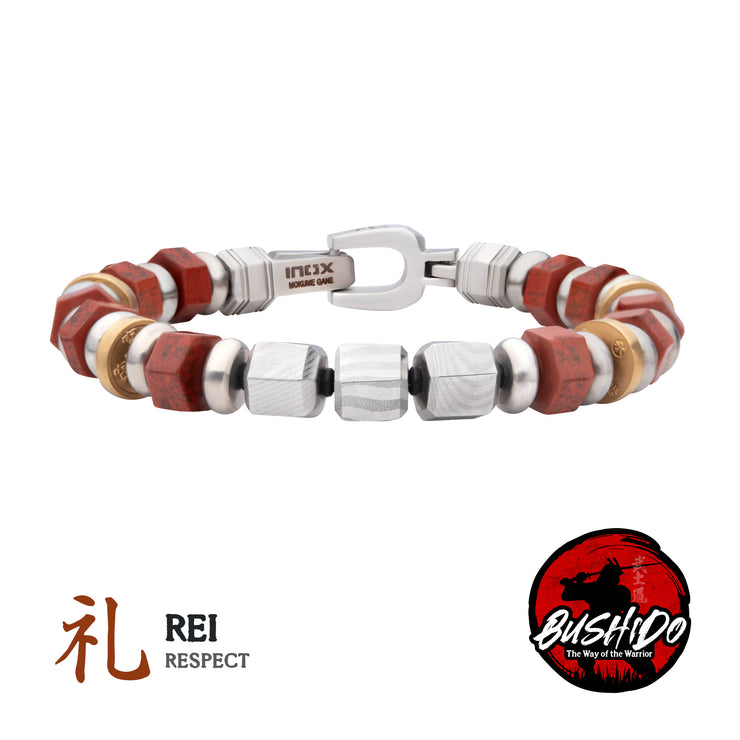 8mm Mokume Gane and Red Jasper Beads Bushido Virtue Bracelet - REI: Respect