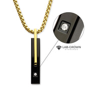 18Kt Gold IP and Black IP Steel Solitaire Accented Clear Lab-Grown Diamond Drop Pendant