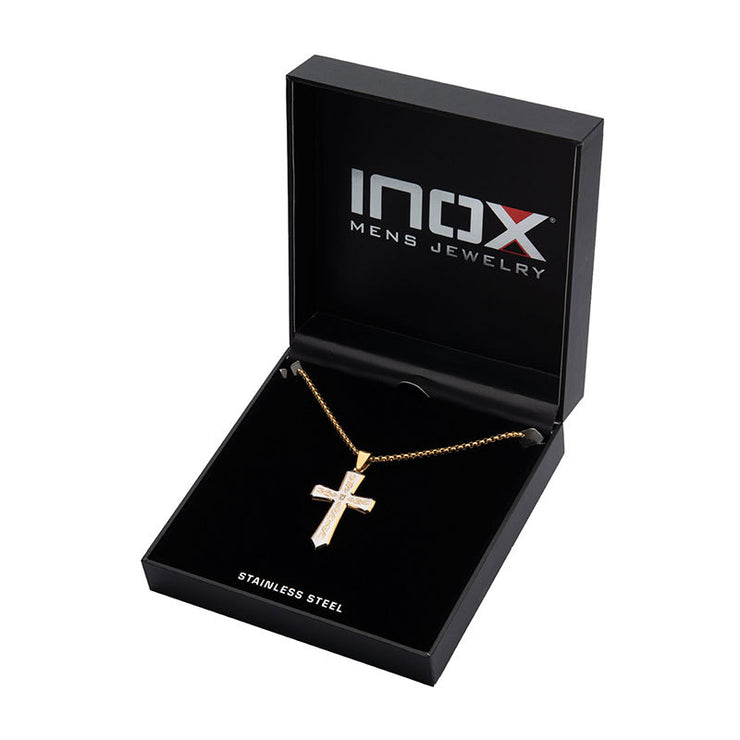 18Kt Gold IP Tribal Cross Pendant with 2mm Lab-grown Diamond