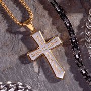 18Kt Gold IP Tribal Cross Pendant with 2mm Lab-grown Diamond