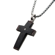 Solid Carbon Cross Pendant with 1.5mm Genuine Clear Diamond