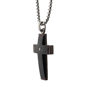 Solid Carbon Cross Pendant with 1.5mm Genuine Clear Diamond