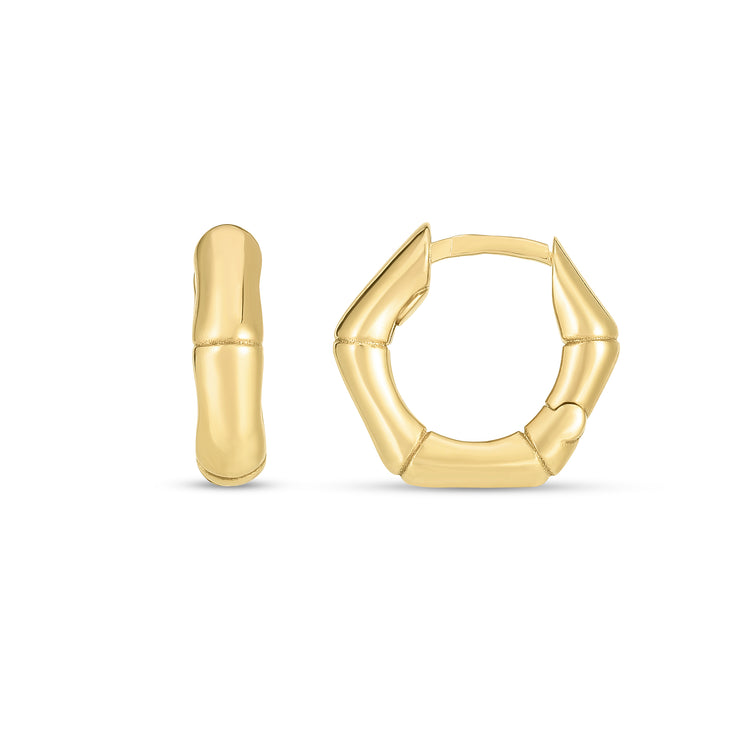 14K Bamboo Huggie Hoops