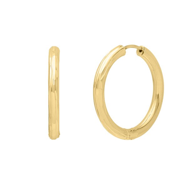 14K Endless Engraved Round Hoops