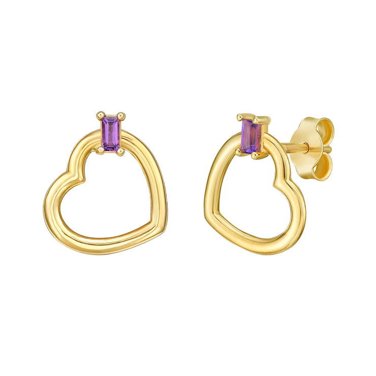 14K Baguette Gemstone Heart Earrings