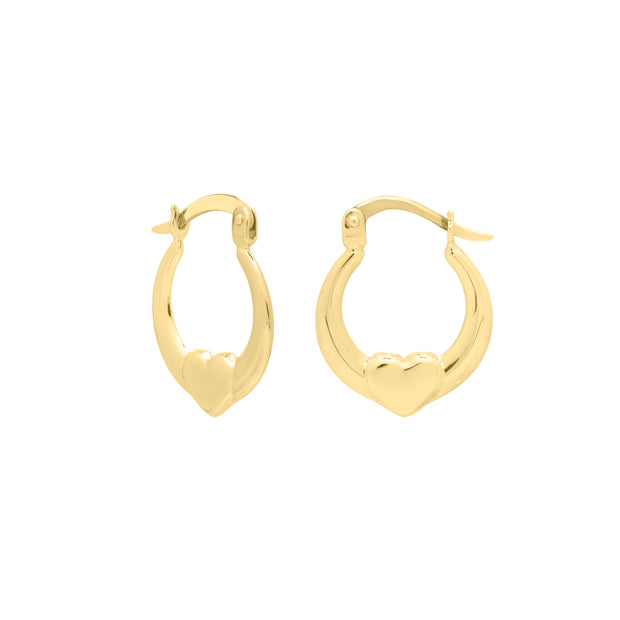 14K Gold Small Heart Hoops