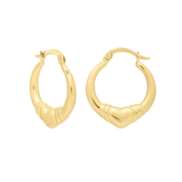 14K Gold Large Heart Hoops