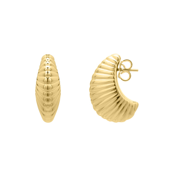 14K Gold Graduated Puffy Ribbed Shell Hoops