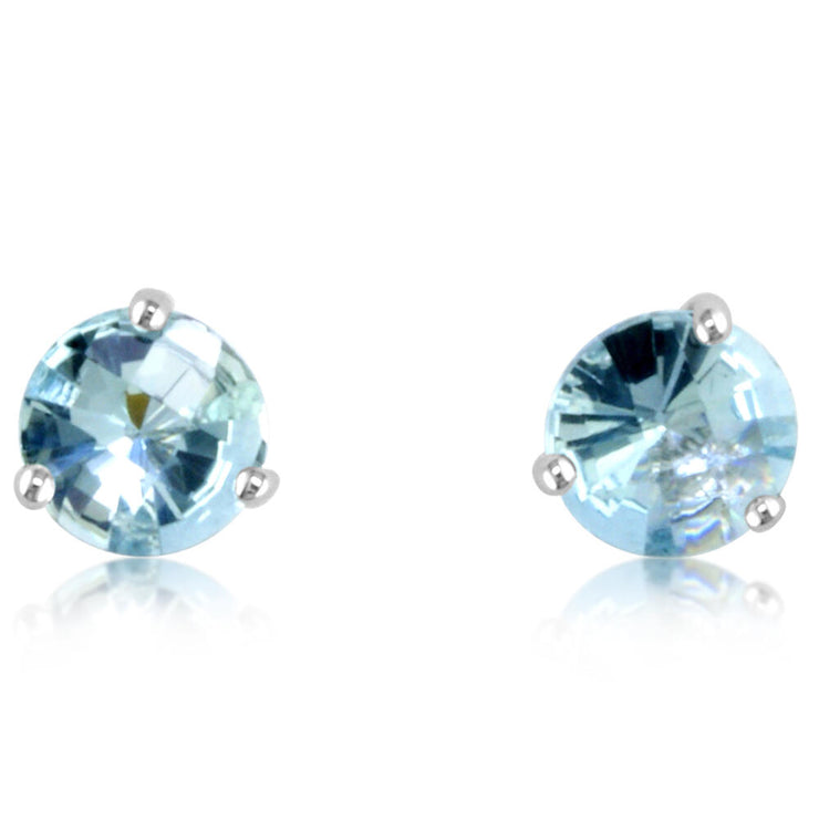 14K White Gold Checkerboard Aquamarine Martini Earrings