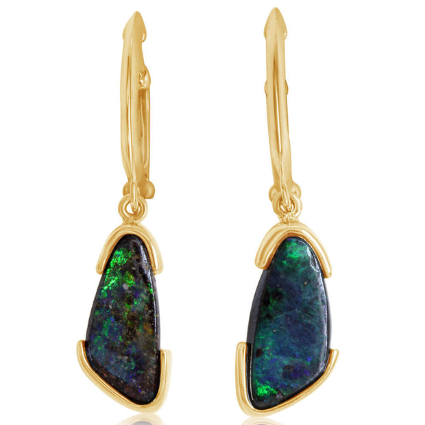 14K Yellow Gold Australian Boulder Opal Earrings