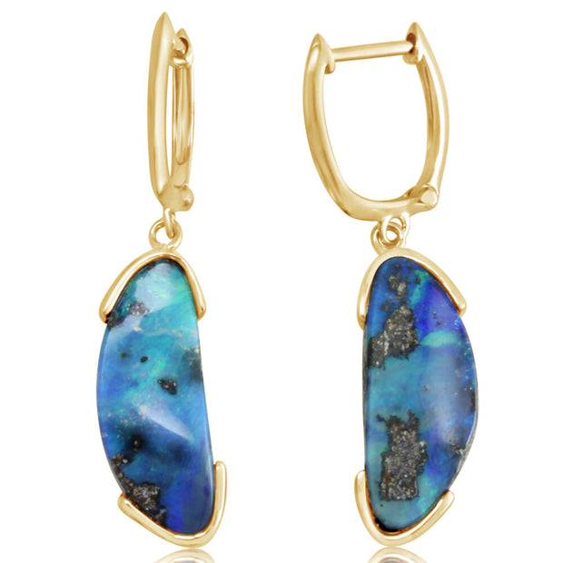 14K Yellow Gold Australian Boulder Opal Earrings