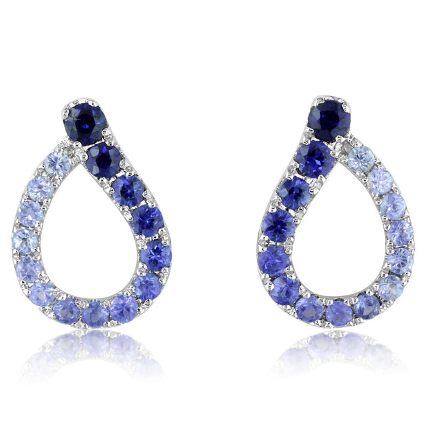 14K White Gold Graduated Blue Sapphire Earrings